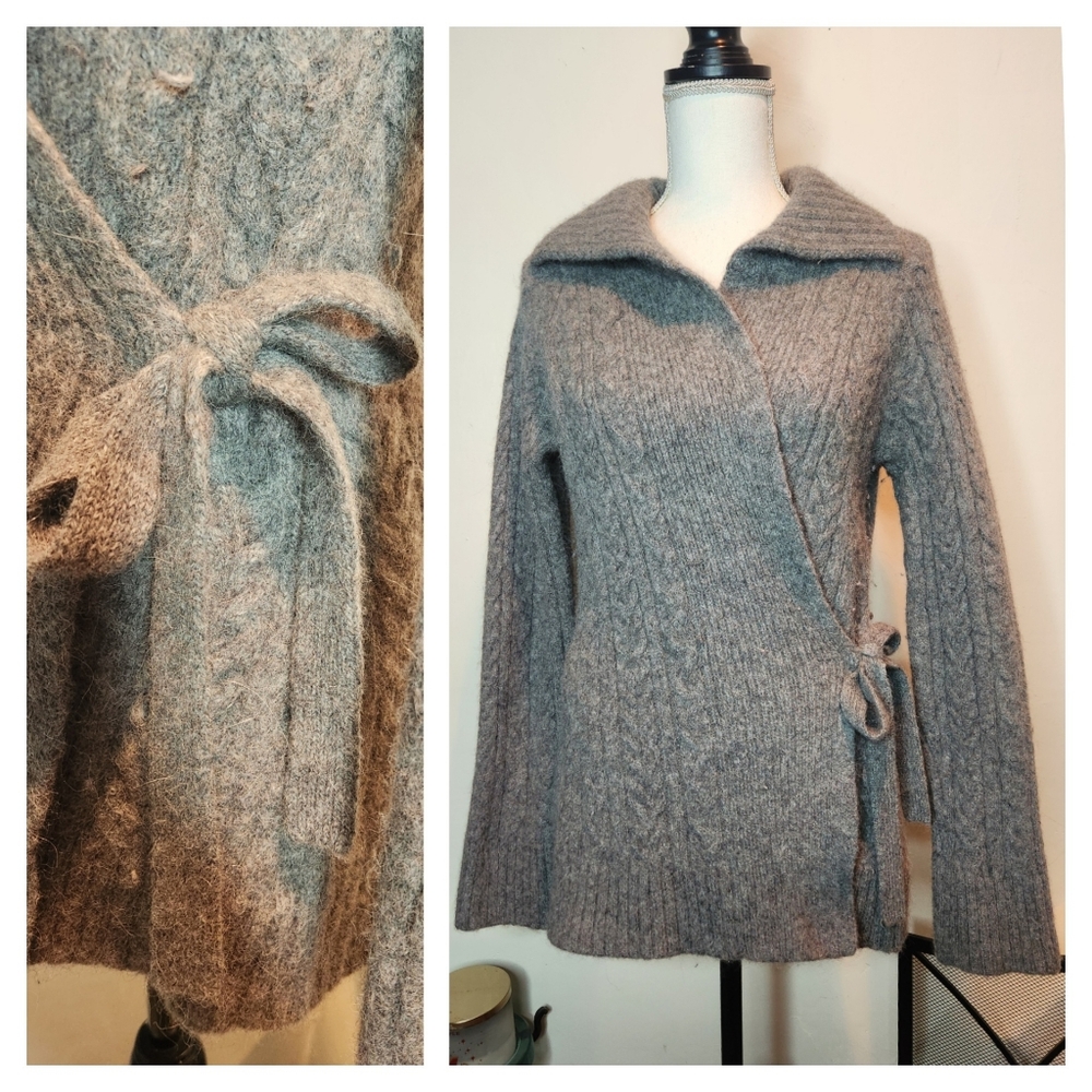 ❄️ J.Crew Alpaca & Wool Gray Cable Knit Wrap Cardigan Sweater | Large